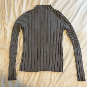 Everlane Ribbed Gray Funnel Neck Wool Sweater
